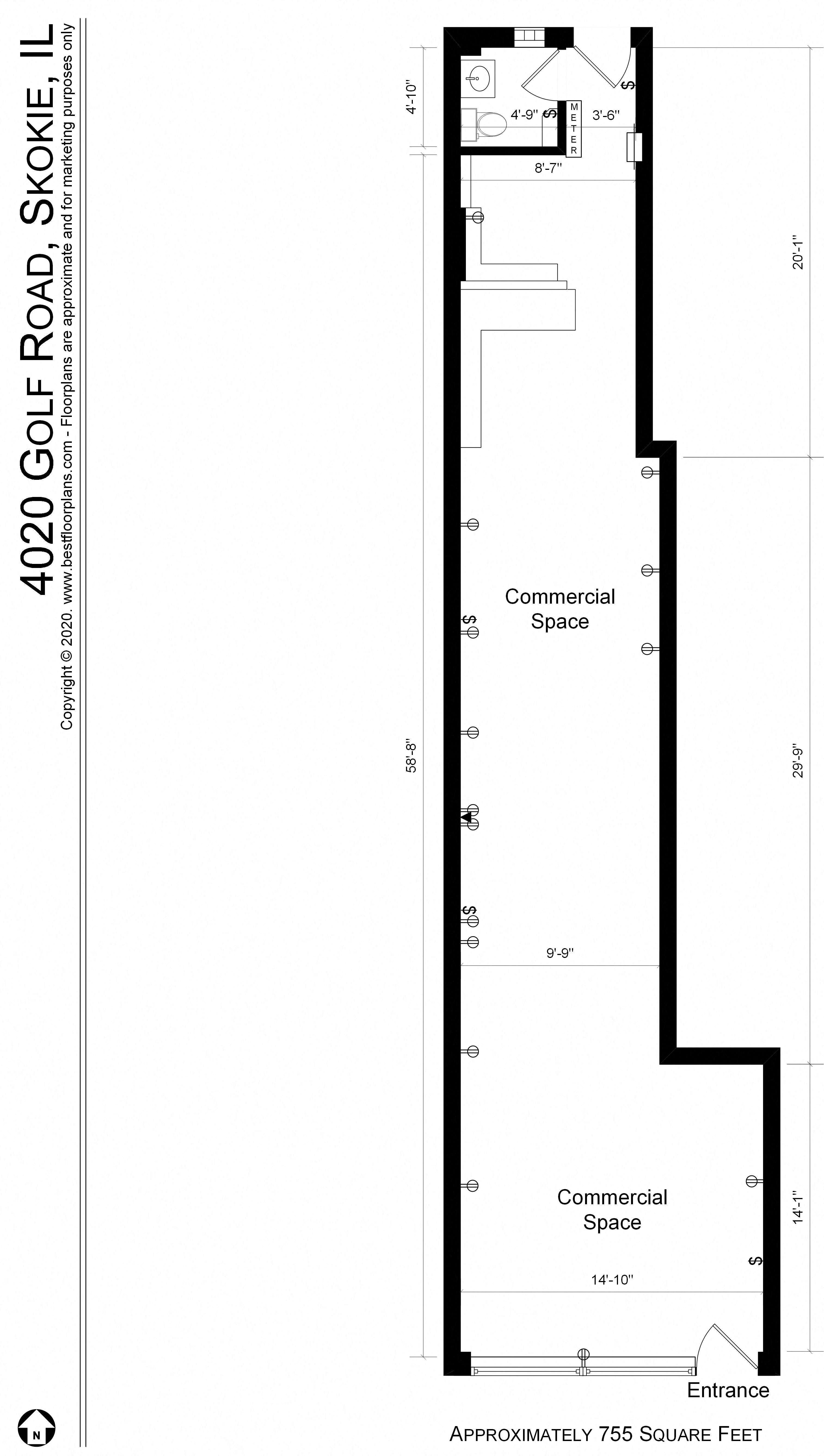Floor plan for studio, 1 bath, 650 sqft